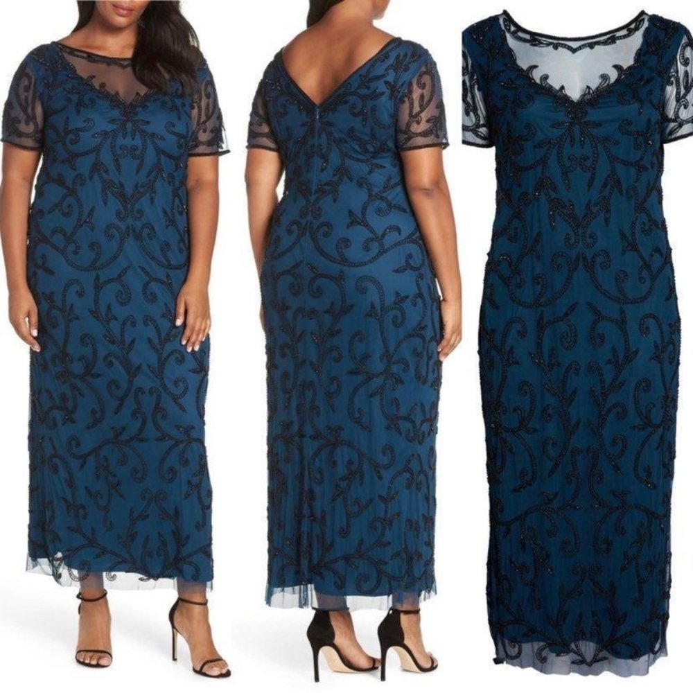 PISARRO NIGHTS Beaded Illusion Gown 20W